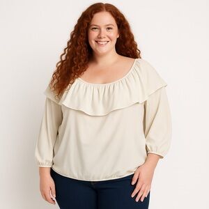 Michael Kors ruffled neck blouse. 3/4 sleeves with ties. Size 2xl II